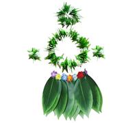 DAGLLGEW Hula Skirt for Adult 5PCS/Set Green Leaf Skirt with Necklaces Bracelets Headband Hawaiian Fancy Dress for Beach Luau Party Favors, L Hula Skirts for Adults Grass Hawaiian Fancy Dress Women