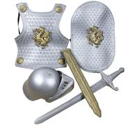 DAGLLGEW Knight Costume Kids 4PCS/Set Medieval Knight Armor Includes Helmet, Shield, Sword and Armor, Kids Dress Up Costumes for Halloween Cosplay Role PlayKnight CostumeMedieval ArmorKnight