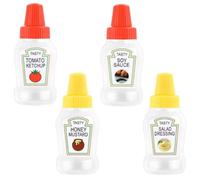 DAGLLGEW Mini Sauce Bottle 4PCS 25ml Squeeze Mini Ketchup Bottle with Labels Refillable Condiment Bottles Leakproof Portable Condiment Containersf or Lunch Box Work School Picnic Ketchup