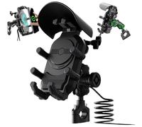 DAGLLGEW Motorcycle Phone Mount with Sun Shade, Anti Vibration Theft Motorcycle Phone Holder with 15W Wireless Chargers, Type-C & USB Charging Port Holder