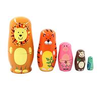 DAGLLGEW Russian Matryoshka Wooden Cartoon Animal Nesting Dolls Tiger Pig Monkey Owl 5 Layers Russian Doll Set Style1 Cartoon Animal Nesting Dolls Brown Bear