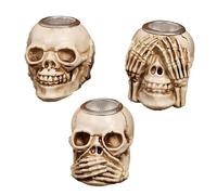 DAGLLGEW Skull Candle Holder 3PCS Wise See No Evil Hear No Evil Speak Resin Tea Light Holders Gothic Style Candlestick Holders Table Ornament for Halloween Home Party DecorationCandlestick