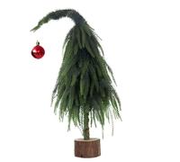 DAGLLGEW Small Christmas Tree, 18in Bendable Artificial Christmas Tree with Red Bauble & Rustic Wood Base Whimsical Cozy for Home, Office, Cafe, Holiday Tabletop Mini Artificial