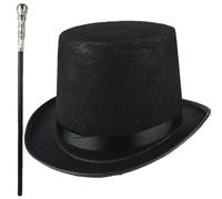 DAGLLGEW Top Hat Costume 2Pcs/Set Halloween Top Hat ＆ 31.5 Inch Black Cane 1920s Mens Accessories for Men Women Magic Performance, Cosplay, Dance, Xmas Tree Black Cane And