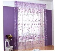 DAGLLGEW Window Curtains Sheer Voile Curtains Tulle Printed for Living Room Bedroom Home Decoration Purple 100 * 200CM