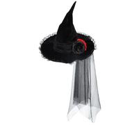 DAGLLGEW Witch Hat, Lace Velvet Witch Costume Women with Veil, Black Halloween Props, Cosplay Accessories Black Hat Witches Wizard Decor