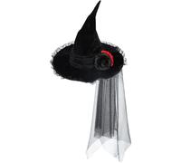 DAGLLGEW Witch Hat, Lace Velvet Witch Costume Women with Veil, Black Halloween Props, Cosplay Accessories Witches Hat Wizard Black