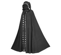 DAGLLGEW Wizard Cloak 58 IN Long Hooded Flower Brim Halloween Cloak Adult Renaissance Medieval Drawstring Black Cape Unisex Gothic Wizard Robe for Christmas Masquerade Black L-XL Halloween Adult