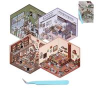 Dagmar DIY 3D House Stickers 4 Sets, Fun DIY Stickers Scene Make Your Own Supermarket|Coffee Shop|Restaurant|Bookstore, Funny Cartoon Scene Stickers for Relief Stress Pass The Time