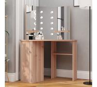 dagna corner wooden dressing table in oak with led lights