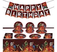 DAGORD Ninja Birthday Decorations, Game Party Tableware Include Birthday Banner, Tablecloth, 20 Plates and 20 Napkins for Kids Adults Party Decorations