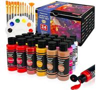 DagouColor 37 PCS Acrylic Paints Set - 24 Colors * 2oz/60ml Art Craft Paint Bottles, 12 Brushes, 1 Palette, Premium Art Supplies Gifts for Artists Kids Beginners on Canvas Rocks Wood Ceramic Fabric