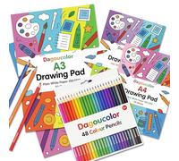 DagouColor Drawing Set, 48PC (24 Colors) Colored Pencil, 2*A4 and 2*A3 Double-Sided Plain White Smooth Papers Pad, 100 GSM, Sketch Books for Beginning Artists Adults Kids Boys Girls Toddlers