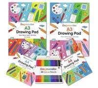 DagouColor Sketch Books for Kids, 2 Pack A4 and 2 Pack A3 Double-Sided White Smooth Drawing Paper Pads + 48PC (24 Colors) Colouring Pencils, Sketch Pad for Beginning Artists Boys Girls