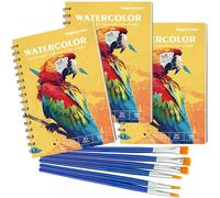 DagouColor Watercolour Paper Pad, 3-Pack 5.5"x8.5", 30 Sheets Spiral Drawing Book, 300gsm Cold Pressed Acid-Free Papers, 6 Brushes for Artists Adults Kids Preparation Practice Experimentation