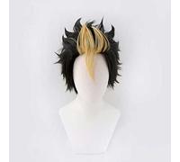 Dagua Cosplay Wig,Haikyuu!! Nishinoya Yuu Cosplay Wig,Black Mixed Gold Short Wig,with Free Wig Cap,Halloween Costume Cosplay,for Christmas Carnival party(Color:Style 1)