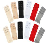 DAGUANZHI 12 Pieces Bra Extenders 2 Hooks 3 Rows Elastic Bra Band Hook Strap Women's Soft Bra Lingerie Extension Bra Accessories Women's Stretchy Bra Strap Extension for Women Lady, Black, White, Red,