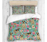 DAHALLAR bedding-Duvet Cover Set,Border Terrier Florals Dog,Microfibre 200x200 with 2 Pillowcase 50x80,Double