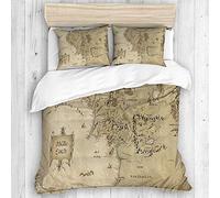 DAHALLAR bedding-Duvet Cover Set,Lord Of The Ring Map of Middle Earth,Microfibre 200x200 with 2 Pillowcase 50x80,Double