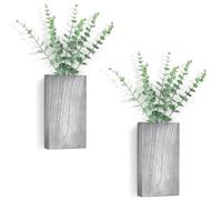 Dahey 2 Pack Wood Wall Planter Vase with Artificial Eucalyptus Farmhouse Wall Hanging Decor Pocket Planter for Indoor Fake Plants Greenery, Living Room Bedroom Kitchen Home Office Decoration, Grey
