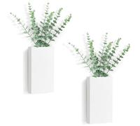 Dahey 2 Pack Wood Wall Planter Vase with Artificial Eucalyptus Farmhouse Wall Hanging Decor Pocket Planter for Indoor Fake Plants Greenery Flowers Living Room Bedroom Kitchen Home Decoration, White