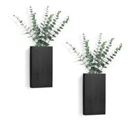 Dahey 2 Pack Wood Wall Planter Vase with Artificial Eucalyptus Farmhouse Wall Hanging Decor Pocket Planter for Indoor Fake Plants Greenery, Living Room Bedroom Kitchen Home Office Decoration, Black