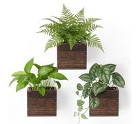 Dahey 3 Pack Wood Wall Hanging Planter Boxes for Indoor Plants Small 4 Inch Square Rustic Farmhouse Wall Mounted Flower Pot Vases with Plastic Liner for Flower Greenery Garden Home Centerpiece Decor