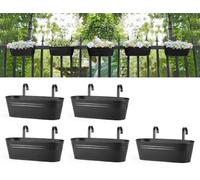 Dahey 5 Pcs Metal Iron Hanging Flower Pots for Railing Fence 15.7 Inch Hanging Bucket Pots Countryside Style Window Flower Plant Holder with Detachable Hooks for Garden Yard Home Decor, Black