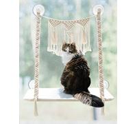 Dahey Cat Window Perch Macrame Cat Hammock Boho Wall Mounted Pet Resting Seat Bed for Indoor Cats Space Saving kitty Sunny Swing Shelf on Window Safety Holds up to 45 lbs with Screw Suction Cups, Gift