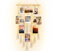 Dahey Hanging Photo Display Wall Decor Macrame Wall Hanging Boho Collage Picture Frames with 30 Clips Photo Hanger with String Light Decor for Dorm Bedroom Living Room Teen Girl Christmas Gift