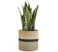Dahey Jute Rope Plant Basket Modern Woven Storage Basket for 10" Indoor Planter, Decorative Flower Pots Cover Laundry Bin with Handle Rustic Home Decor, Black