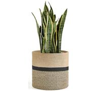 Dahey Jute Rope Plant Basket Modern Woven Storage Basket for 12" Indoor Planter, Decorative Flower Pots Cover Laundry Bin with Handle Rustic Home Decor, Black