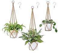 Dahey Macrame Plant Hanger Set of 3 with Hooks Indoor Hanging Planter Basket 35"/29"/23" Handmade Woven Cotton Rope Flower Pot Crochet Plant Holder Stand for Boho Home Decor No Tassels,Brown