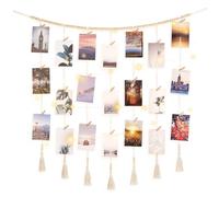 Dahey Macrame Wall Hanging Photo Display with 45 Clips & Wood Beads Garland