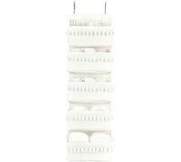 Dahey Over The Door Organizer Boho Nursery Storage Decor Closet Hanging Organizer with Tassels Decoration for Bedroom Nursery Bathroom Apartments Dorm Pantry, 5 Pockets, White