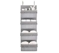 Dahey Over The Door Organizer Boho Nursery Storage Decor Closet Hanging Organizer with Tassels Decoration for Bedroom Nursery Bathroom Apartments Dorm Pantry, 4 Pockets, Grey