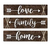 Dahey Rustic Wood Arrow Sign Wall Decor Home Famlily Love Sign 13"x 3" Farmhouse Wall Mount Decoration for Home Office Wedding Kitchen and Living Room, Set of 3, Brown