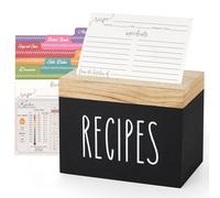Dahey Wooden Recipe Box Black Recipe Organizer with 100 Recipe Cards and 6 Dividers, Recipe Card Holder Box Set with Brown Lid and Slots to Write in Your Own Recipes for Cooking Lover Kitchen