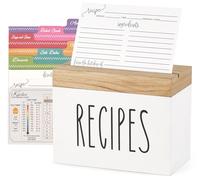 Dahey Wooden Recipe Box White Recipe Organizer with 100 Recipe Cards and 6 Dividers, Recipe Card Holder Box Set with Lid and Slots to Write in Your Own Recipes for Cooking Lover Kitchen, 6.9''x3.5''