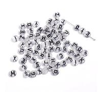DAHI 1000 pcs Clear Acrylic Flat Round Alphabet Letter Beads 4 * 7mm, A-Z Black Letter Pattern Loose Spacer Beads for DIY Bracelet Jewelry Making(Black-Transparent)