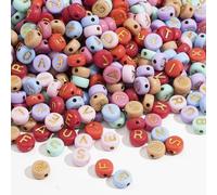DAHI 1000pcs Colorful Letter Beads for Threading 4 x 7 mm Colourful Round Craft Beads Letters A-Z for Jewelry Making DIY Necklace Bracelet Key Chain (Gold-Color-A(Pink)