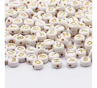 DAHI 1000pcs Gold Acrylic Letter Beads,Round Letter Beads Threading Spacer Alphabet Bead, 26 Style A-Z Alphabet Acrylic Bead Kits for Bracelets Making (rund Gold-White-4 * 7)