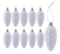 DAHI 10pcs Pine Cone Baubles Glitter Christmas Tree Pendant Glitter Decorated Pine Cone Baubles for Christmas Tree Decoration (White-A)