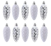 DAHI 10pcs Pine Cone Baubles Glitter Christmas Tree Pendant Glitter Decorated White and Silver Pine Cone Baubles for Christmas Tree Decoration (Mix-A)