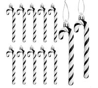 DAHI 12pcs Christmas Glitter Candy Cane Christmas Glitter Candy Cane Plastic Candy Cane for Xmas New Year Party Supplies (black-A)