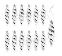DAHI 12pcs Large Spiral Shaped Baubles Silver Glitter Baubles Christmas Trees Pendants Ornaments Pine Tree Pins Trees Jewelry Christmas Tree Decorations (silver-B)