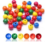 DAHI 200 pcs Natural Round Colourful Wooden Beads Set 16 mm Round Wooden Beads Crafts with Hole for DIY Jewellery Making(Colourful)