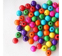 DAHI 200pcs Colourful Wooden Beads,Threading Round Natural Craft, Mini Balls with Hole, Bead Cord, Wooden Beads for Jewellery Decorations (16mmbunt)