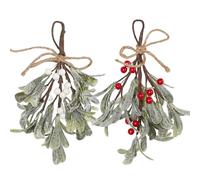 DAHI 2pcs Artificial Mistle Branches For Hanging Christmas Mistle Decoration With Berries, Artificial Mistle Flower Steels, Hanging Mistle Decoration (A-White red)