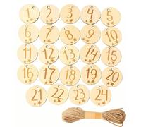 DAHI 2SETS Advent Calendar Numbers Wooden 1-24 Advent Calendar Numbers Round Wooden Pendant with Jute Cord Christmas, Advent Calendar Buttons, Numbers for Advent Calendar (natural)